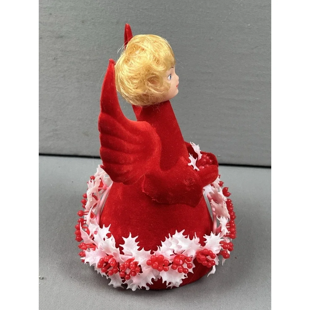 Vintage Commodore Christmas Angel Flocked‎ Red Decoration Holly Side Eye In Box